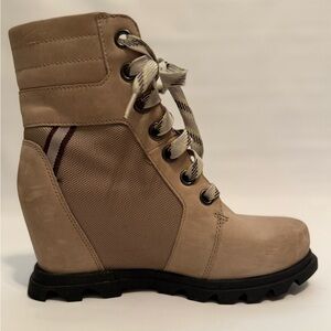 Sorel Tan Lace-Up Wedge Boots
